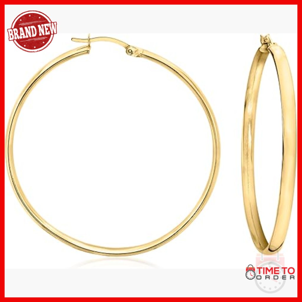 18kt Gold Over Sterling Flat Hoop Earrings With Snap-Bar Backing